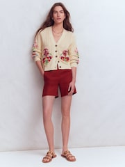 Boden Cream Relaxed Cotton Stitch Cardigan - Image 4 of 5