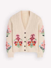 Boden Cream Relaxed Cotton Stitch Cardigan - Image 5 of 5
