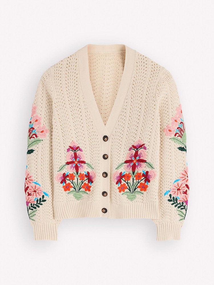 Boden Cream Relaxed Cotton Stitch Cardigan - Image 5 of 5 Boden Cream Relaxed Cotton Stitch Cardigan - Image 5 of 5