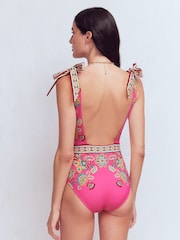 Boden Pink Bow Tie Shoulder Swimsuit - Image 3 of 4