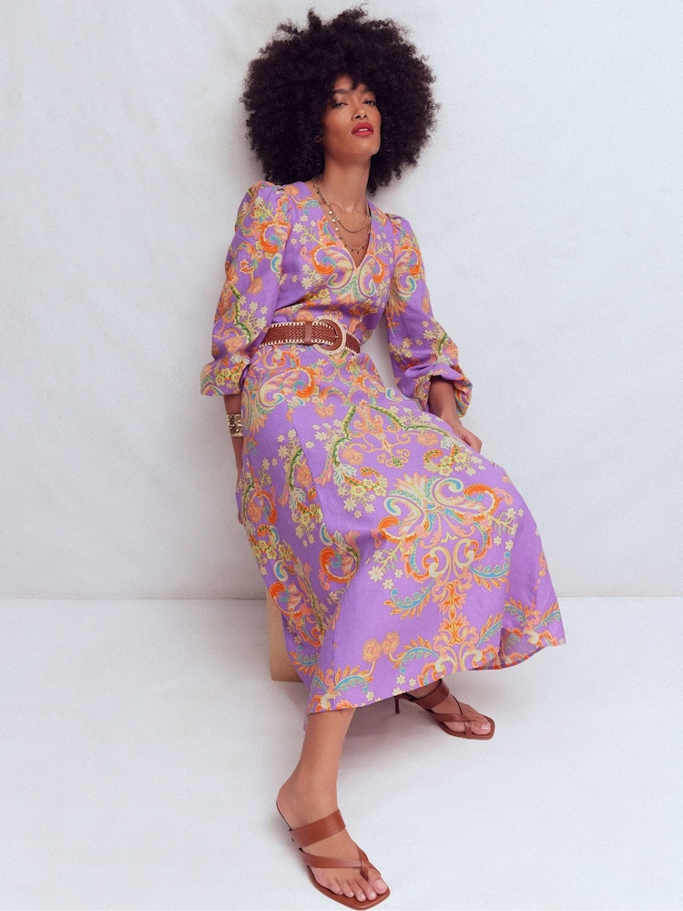 Boden Purple Florence Linen Blend Dress - Image 1 of 5 Boden Purple Florence Linen Blend Dress - Image 1 of 5