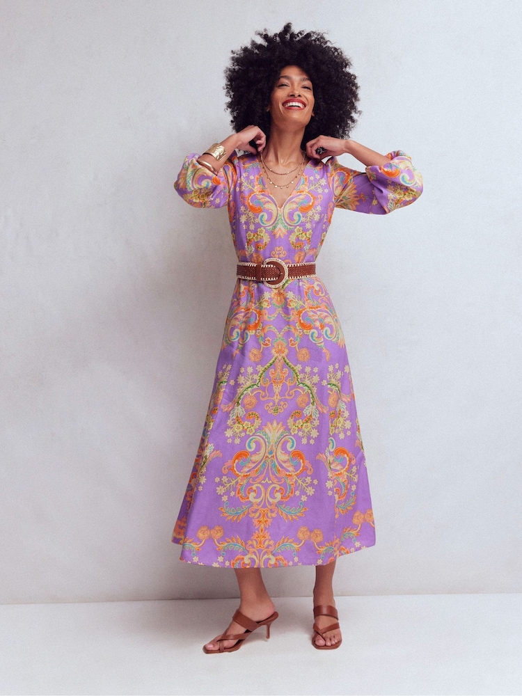 Boden Purple Florence Linen Blend Dress - Image 2 of 5 Boden Purple Florence Linen Blend Dress - Image 2 of 5