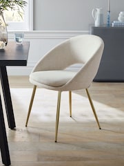 Set of 2 Light Natural Tweedy Plain Hewitt Upholstered Gold Effect Leg Dining Chairs - Image 1 of 8