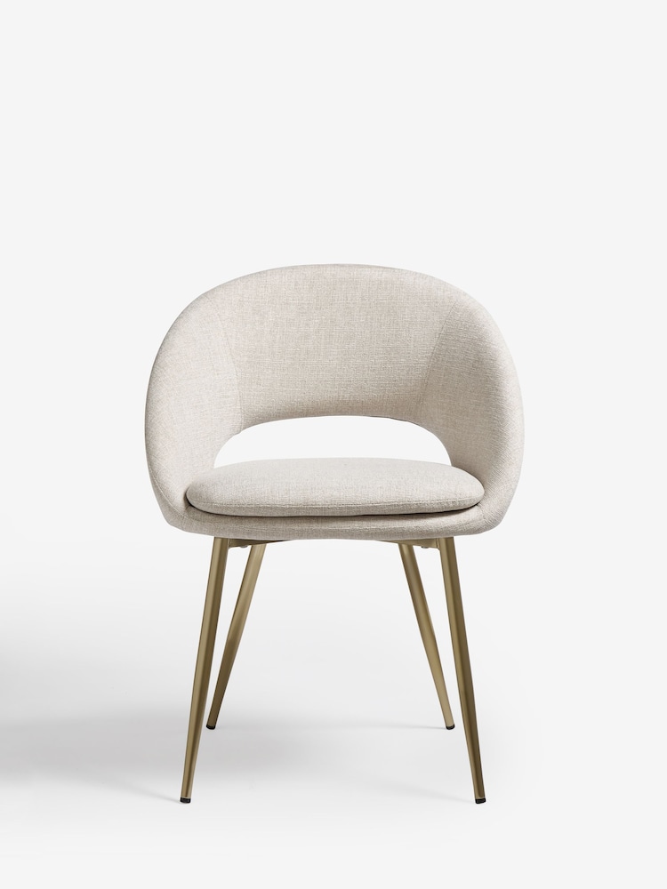 Set of 2 Light Natural Tweedy Plain Hewitt Upholstered Gold Effect Leg Dining Chairs - Image 2 of 8