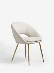 Set of 2 Light Natural Tweedy Plain Hewitt Upholstered Gold Effect Leg Dining Chairs - Image 3 of 8