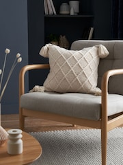 Cream Knitted Tassel Trim Cushion - Image 1 of 5