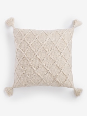 Cream Knitted Tassel Trim Cushion - Image 2 of 5