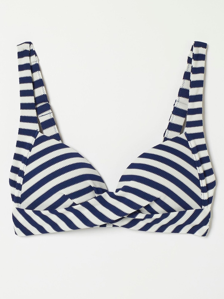FatFace Blue Breton Twist Front Bikini Top - Image 5 of 5