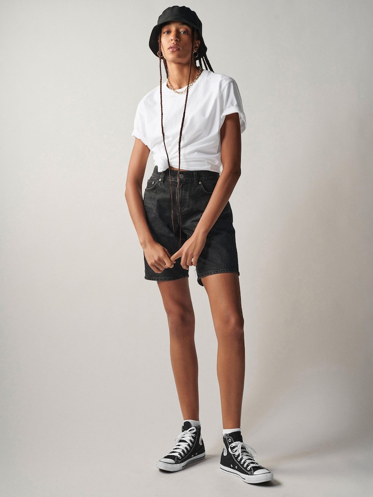 Own. Washed Black Low Rise Baggy Boyfriend Denim Shorts - Image 1 of 7