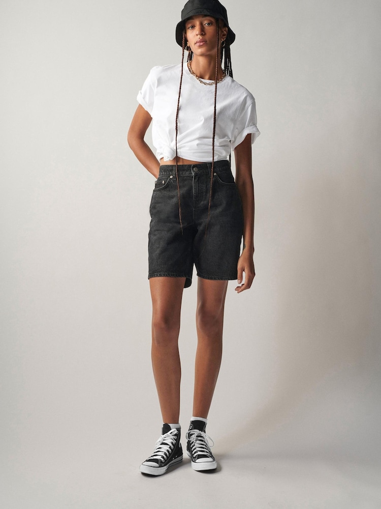 Own. Washed Black Low Rise Baggy Boyfriend Denim Shorts - Image 2 of 7