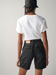 Own. Washed Black Low Rise Baggy Boyfriend Denim Shorts - Image 6 of 7