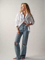 Own. Mid Blue Ripped 90's Straight Leg Jeans - Image 1 of 3