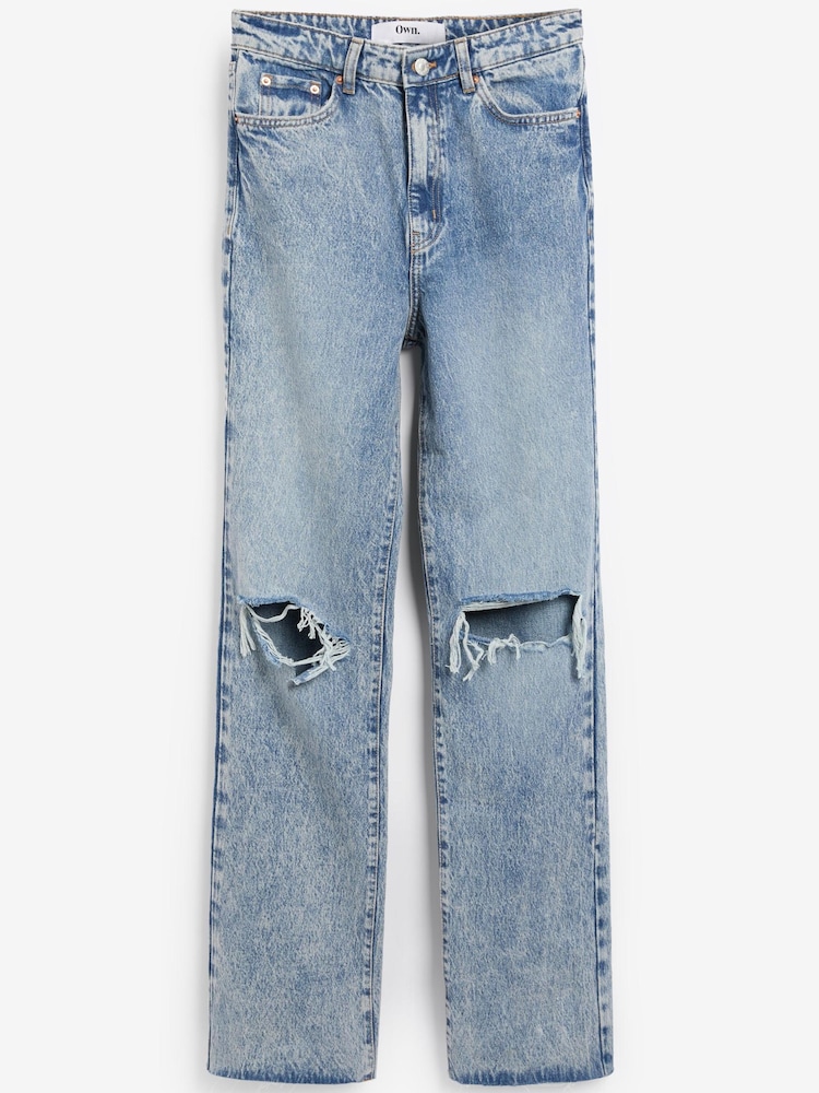 Own. Mid Blue Ripped 90's Straight Leg Jeans - Image 2 of 3 Own. Mid Blue Ripped 90's Straight Leg Jeans - Image 2 of 3