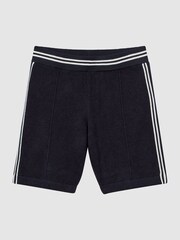 Reiss Navy Valley Junior Velour Side Stripe Shorts - Image 2 of 6