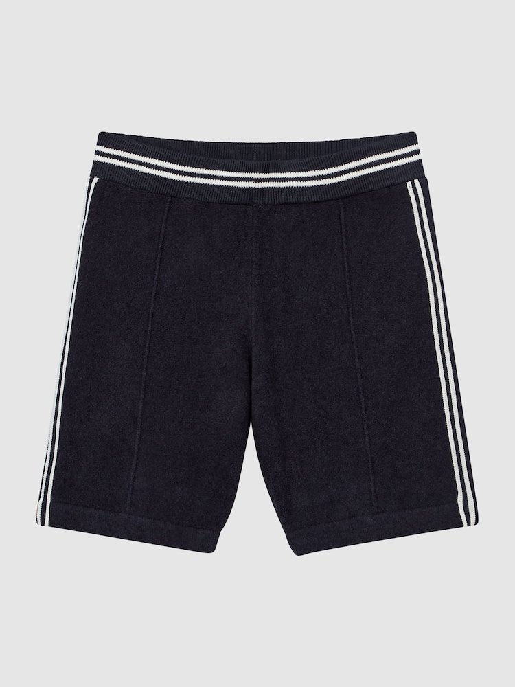 Reiss Navy Valley Junior Velour Side Stripe Shorts - Image 2 of 6