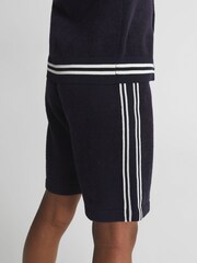 Reiss Navy Valley Junior Velour Side Stripe Shorts - Image 4 of 6