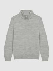 Reiss Soft Grey Melange Blackhall Slim Fit Merino Wool Zip Neck Jumper - Image 2 of 6