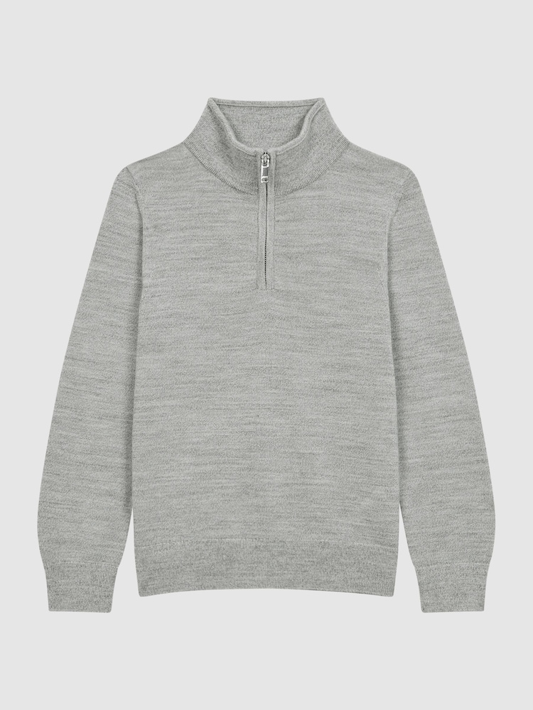 Reiss Soft Grey Melange Blackhall Slim Fit Merino Wool Zip Neck Jumper - Image 2 of 6