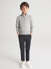 Reiss Soft Grey Melange Blackhall Slim Fit Merino Wool Zip Neck Jumper - Image 3 of 6