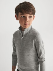 Reiss Soft Grey Melange Blackhall Slim Fit Merino Wool Zip Neck Jumper - Image 4 of 6