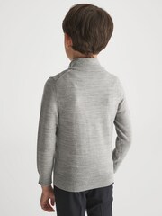 Reiss Soft Grey Melange Blackhall Slim Fit Merino Wool Zip Neck Jumper - Image 5 of 6