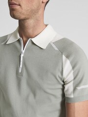 Reiss Sage/Ecru Beckett Colourblock Mercerised Short Sleeve Polo - Image 1 of 7