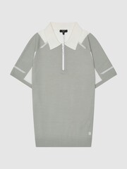 Reiss Sage/Ecru Beckett Colourblock Mercerised Short Sleeve Polo - Image 2 of 7