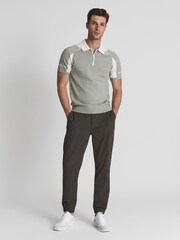 Reiss Sage/Ecru Beckett Colourblock Mercerised Short Sleeve Polo - Image 4 of 7