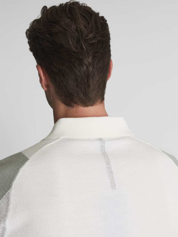 Reiss Sage/Ecru Beckett Colourblock Mercerised Short Sleeve Polo - Image 7 of 7