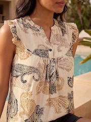 Roman Paisley Frill Sleeve Top - 4суретінің 4 суреті