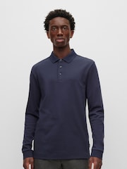 Albastru - BOSS Pado Tonal Marcă Mânecă lungă 100% Polo Cotton Tricouri - Imaginea 1 din 8
