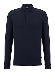 Albastru - BOSS Pado Tonal Marcă Mânecă lungă 100% Polo Cotton Tricouri - Imaginea 5 din 8