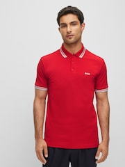 أحمر/رمادي - BOSS Regular Fit Paddy Tipped Collar 100% Cotton Polo Shirt - صورة 1 من 8