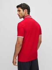 أحمر/رمادي - BOSS Regular Fit Paddy Tipped Collar 100% Cotton Polo Shirt - صورة 3 من 8