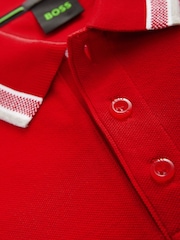 أحمر/رمادي - BOSS Regular Fit Paddy Tipped Collar 100% Cotton Polo Shirt - صورة 7 من 8