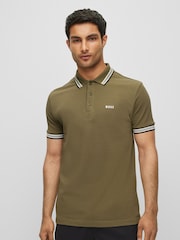 BOSS Green Olive/Black Tipping Paddy Tipped 100% Cotton Polo Shirt - Image 1 of 5