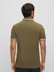 BOSS Green Olive/Black Tipping Paddy Tipped 100% Cotton Polo Shirt - Image 2 of 5