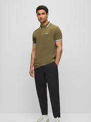 BOSS Green Olive/Black Tipping Paddy Tipped 100% Cotton Polo Shirt - Image 3 of 5