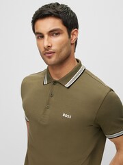 BOSS Green Olive/Black Tipping Paddy Tipped 100% Cotton Polo Shirt - Image 4 of 5