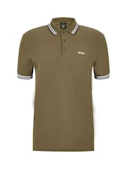 BOSS Green Olive/Black Tipping Paddy Tipped 100% Cotton Polo Shirt - Image 5 of 5