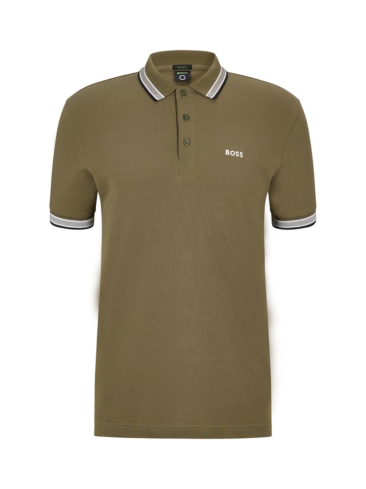 BOSS Green Olive/Black Tipping Paddy Tipped 100% Cotton Polo Shirt - Image 5 of 5