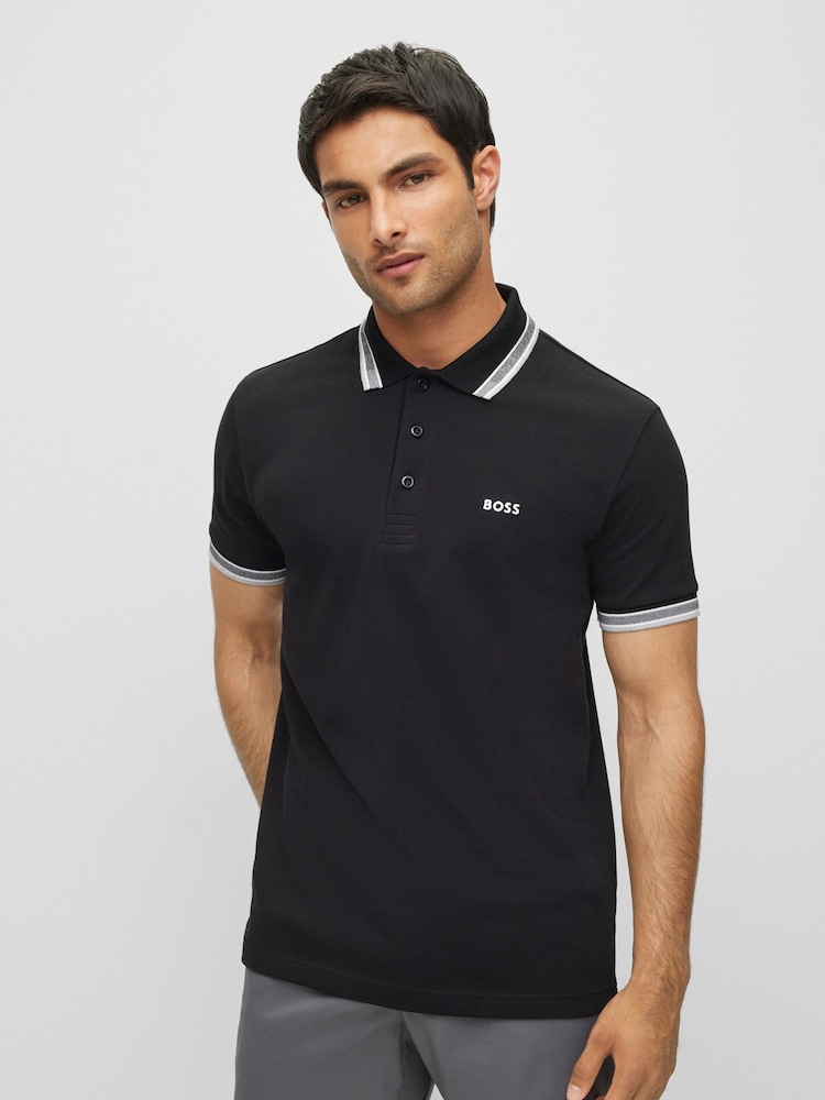 أسود/رمادي - BOSS Pallas 100% Cotton Polo Shirt - صورة 2 من 4 أسود/رمادي - BOSS Pallas 100% Cotton Polo Shirt - صورة 2 من 4