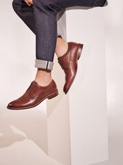 Dune London Tan Brown Superior Leather Wingtip Brogue Shoes - Image 2 of 6