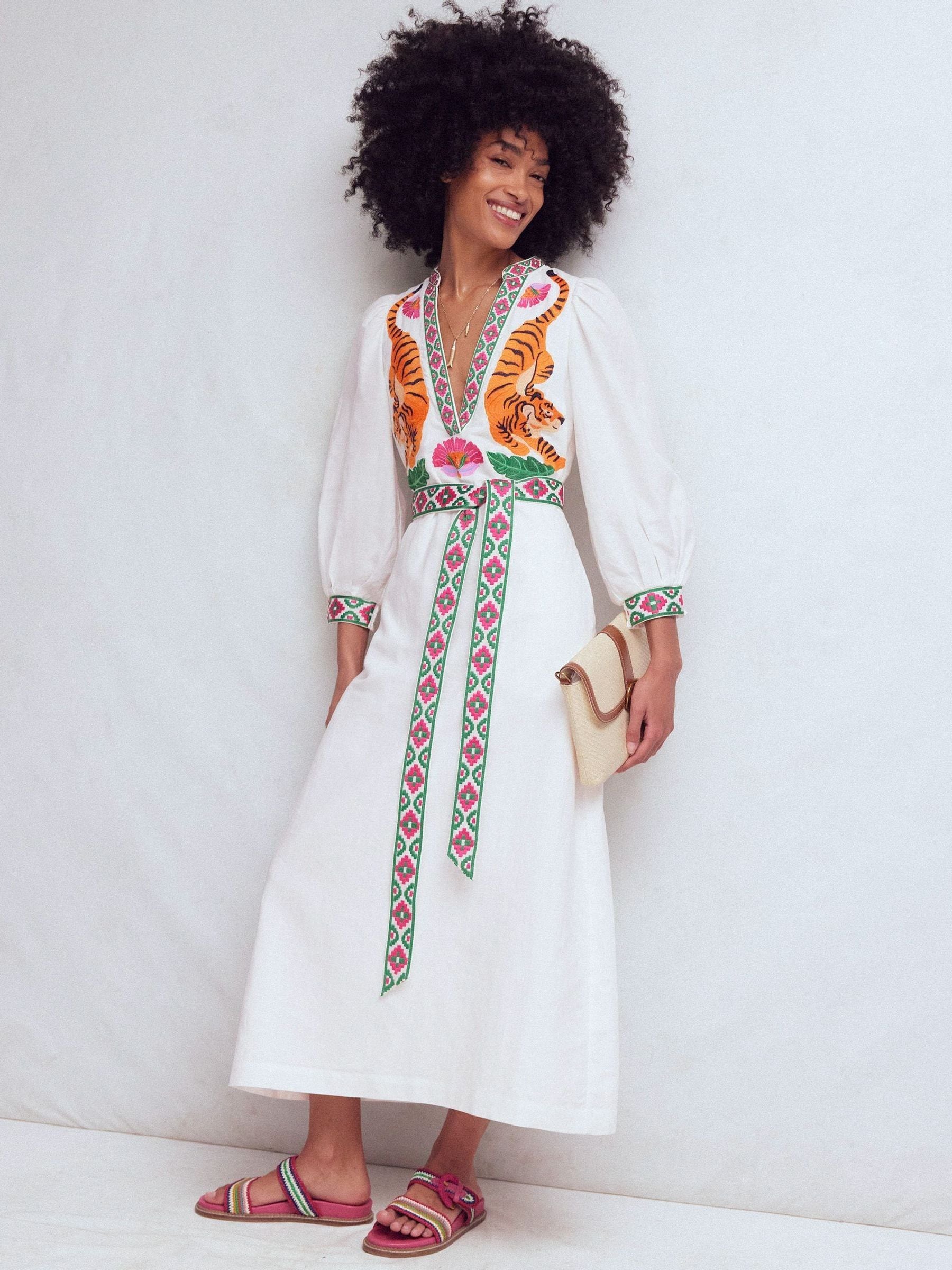 A CCORDION LINEN COTTON ワンピース Buy Boden White Octavia Linen Blend Dress from Next USA