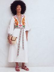 Boden White Octavia Linen Blend Dress - Image 3 of 5