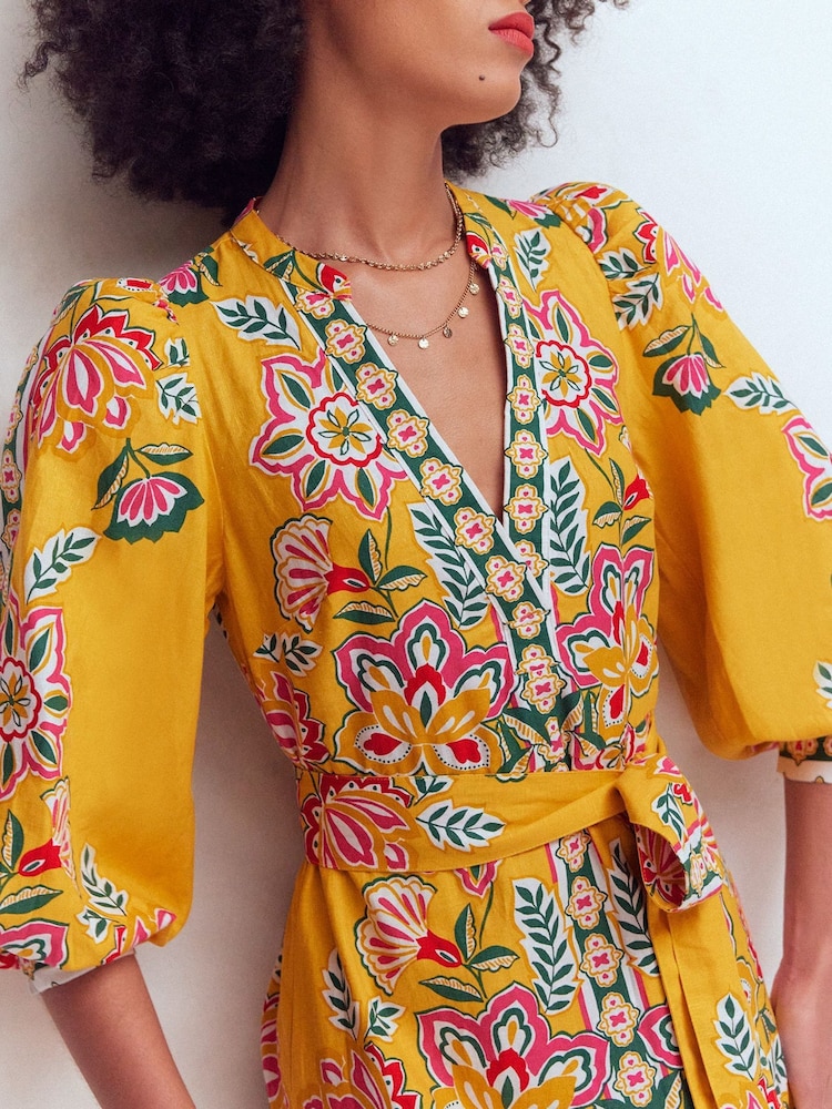 Boden Yellow Octavia Linen Blend Dress - Image 2 of 4 Boden Yellow Octavia Linen Blend Dress - Image 2 of 4