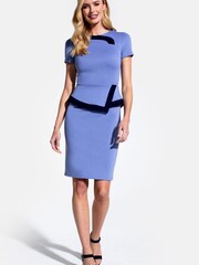 Hot Squash Womens Blue Peplum Dress with Contrast Trim - Image 1 of 3