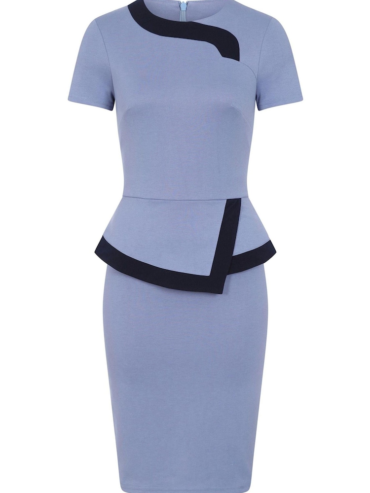 Hot Squash Womens Blue Peplum Dress with Contrast Trim - Image 3 of 3