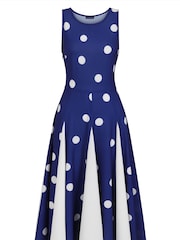 Hot Squash Womens Navy Polka Dot Pleat Midi Dress with Contrast Skirt - Image 4 of 4