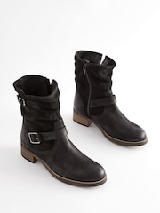 Black Extra Wide Fit Forever Comfort® Leather Slouch Ankle Boots - Image 1 of 7